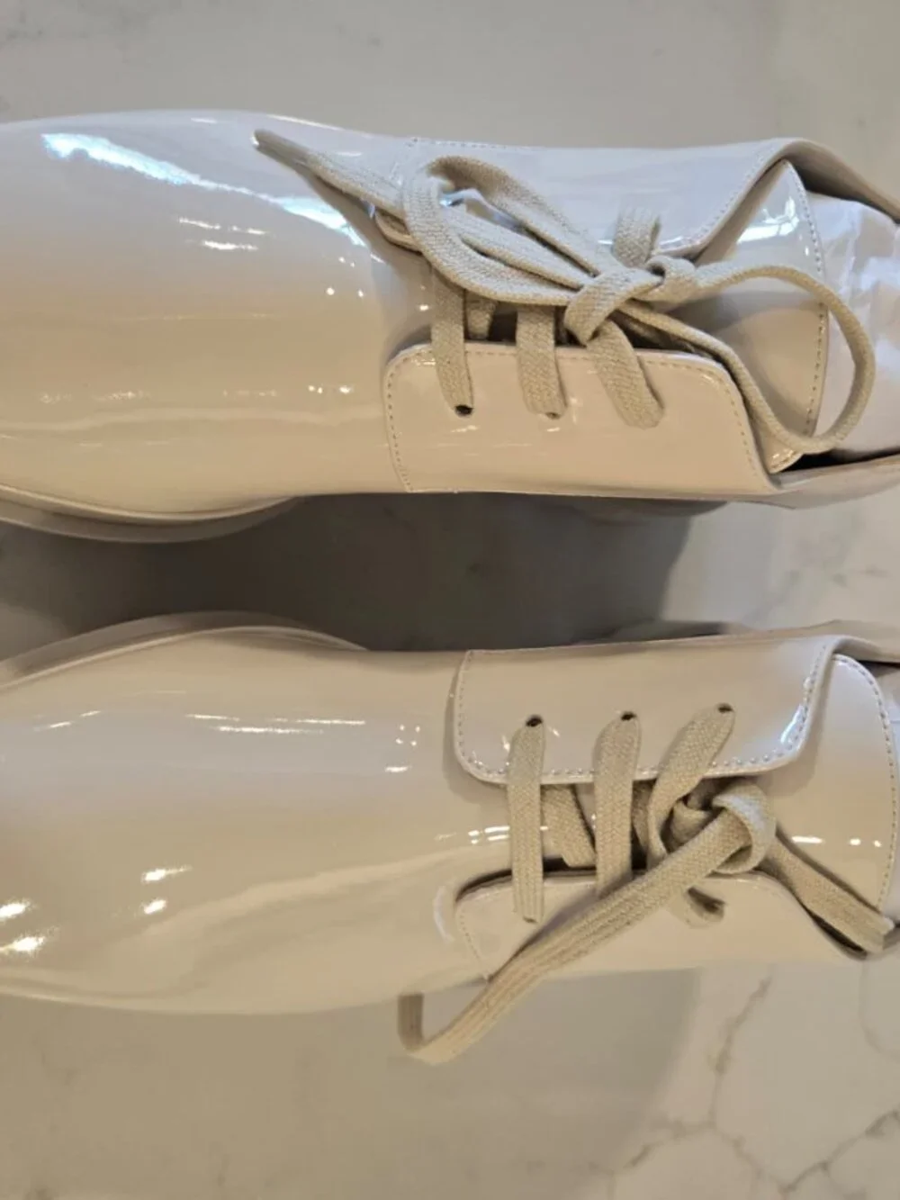 Size 37.5 (7.5) Ivory Stella McCartney Elyse Shiny Patent Platform Lace-Up Shoes